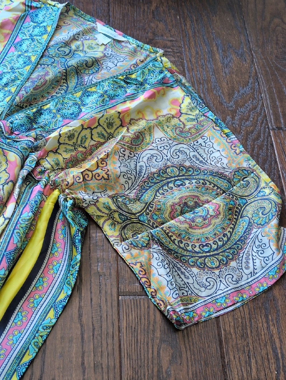 SUNDANCE I NWT Bella Verona Boho Mixed Print Kimono Style Silky Dress, L - Picture 9 of 13